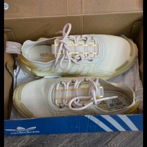 Adidas Off-White and Gold Athletic Shoes